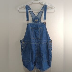 Torrid Womens 16 Plus Size Shortalls Lightweight Linen Blend Blue Dark Wash